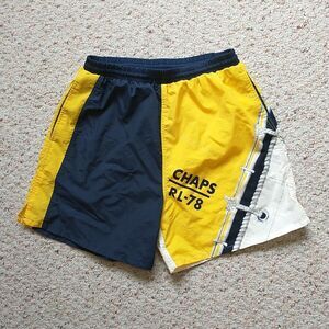 VTG Chaps RL-78 Ralph Lauren Swim Trunk Shorts Men M Yellow Blue Nautical*READ